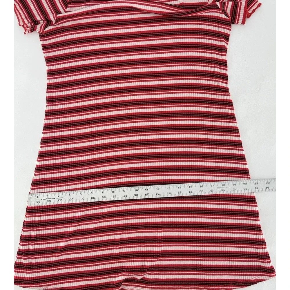 Wild Fable Ribbed Ruffle Edge Striped Dress Sz M Lightweight 90's, Academia, Y2K